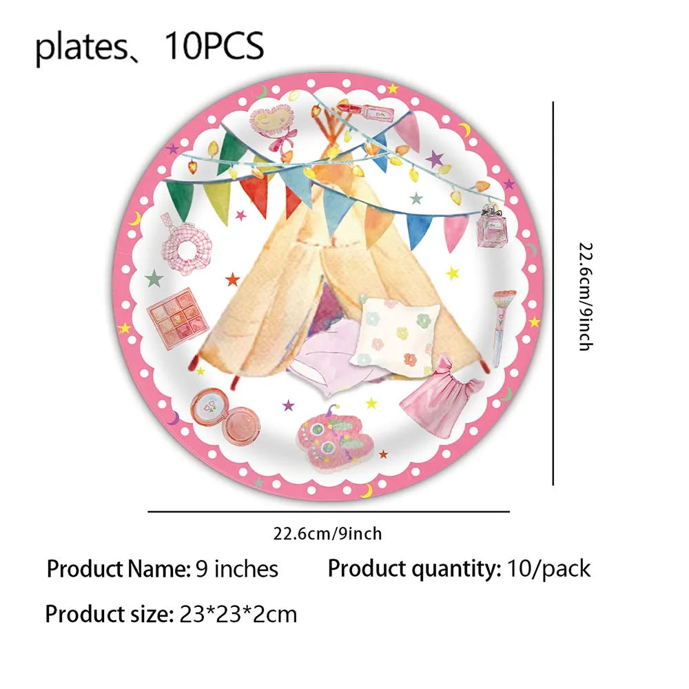 décoration fête thème pyjama suspendus toppers gâteau assiettes tasses serviettes nappe table