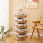 meuble tiroirs blanc rustique paniers osier tissu beige vintage chambre coucher minimaliste moderne