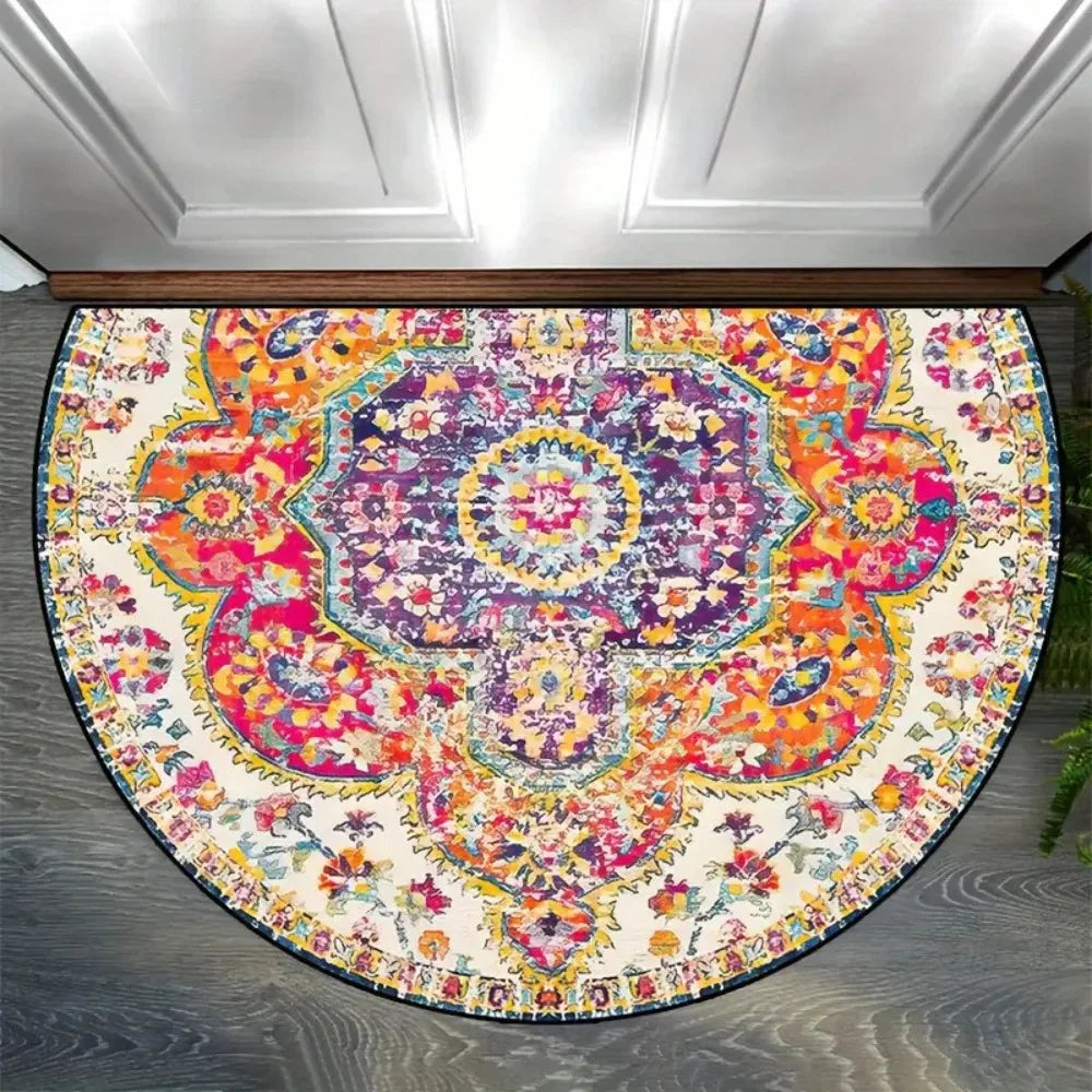 tapis bienvenue demi rond motif floral oriental antidérapant lavableintérieur extérieur