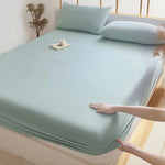 drap housse taies oreiller tissu lisse couleur blanche bleu rose moderne minimaliste élastique queen