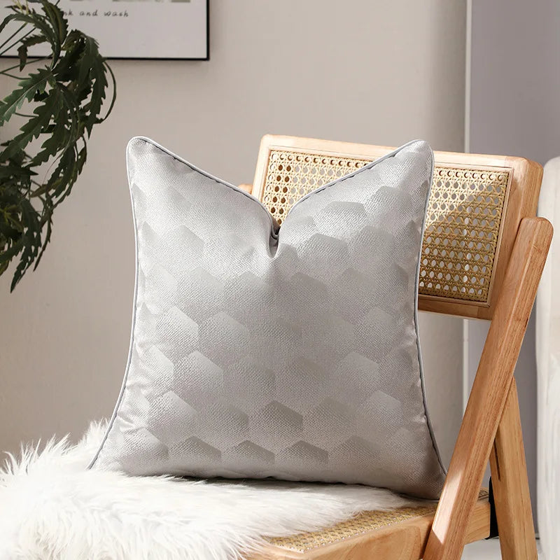 housse coussin carré beige points dorés jacquard passepoil contemporain non toxique environnement polyester