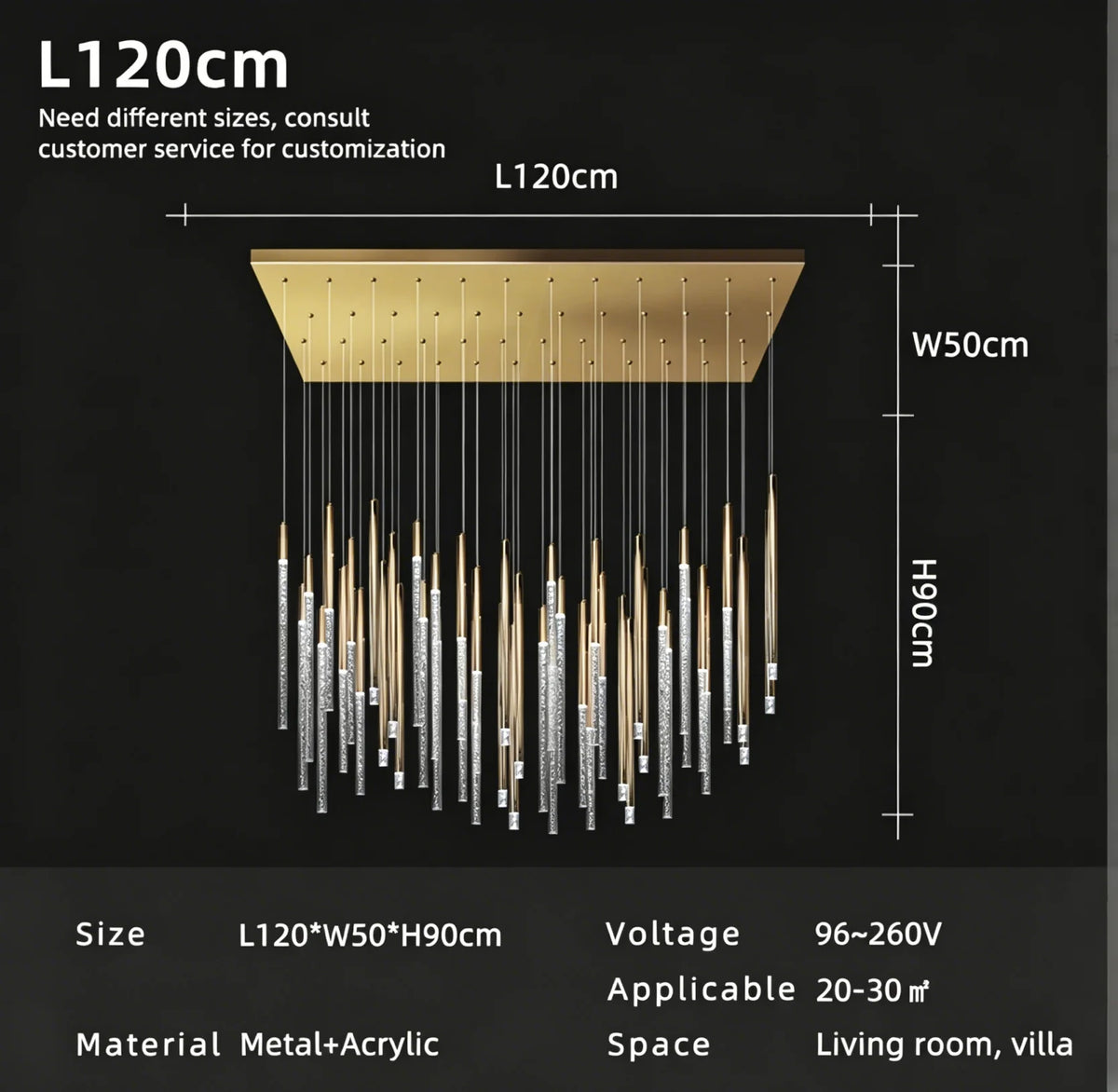 lampe suspendue moderne or cristaux transparents 80cm led 3000k chambre salon
