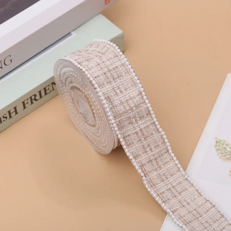 rubans décoratifs élégants noir blanc beige rose tissu carreaux bordure perlée classique 2mètres