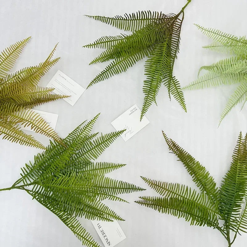 décoration extérieure plante artificielle feuilles vertes fines moderne 80cm tringle fixée éléments