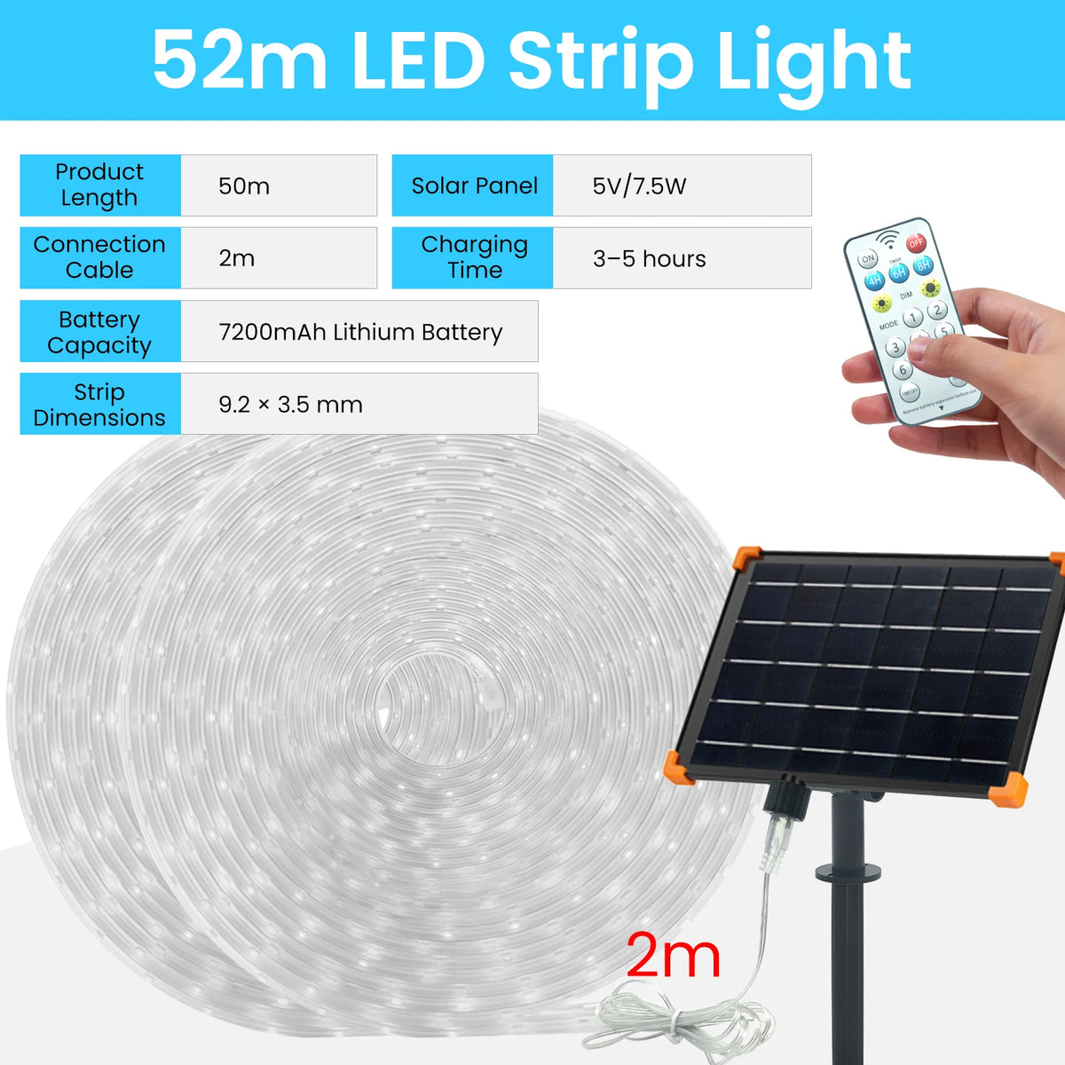 ruban led solaire blanc moderne 30m 20m 15m 10m modes télécommande clips certifié ip68