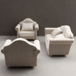 miniatures meubles classiques canapé fauteuil beige rayures coussins tissu texturé traditionnels