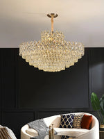 lustre led cristal transparent doré crochets classique salon chambre cuisine