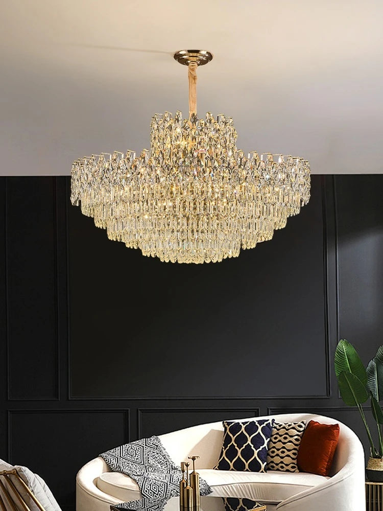 lustre led cristal transparent doré crochets classique salon chambre cuisine