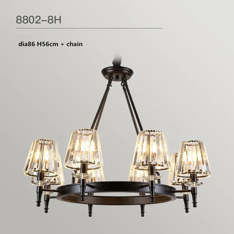 lustre moderne industriel verre taillé noir transparent suspension led abat jour cristal k9