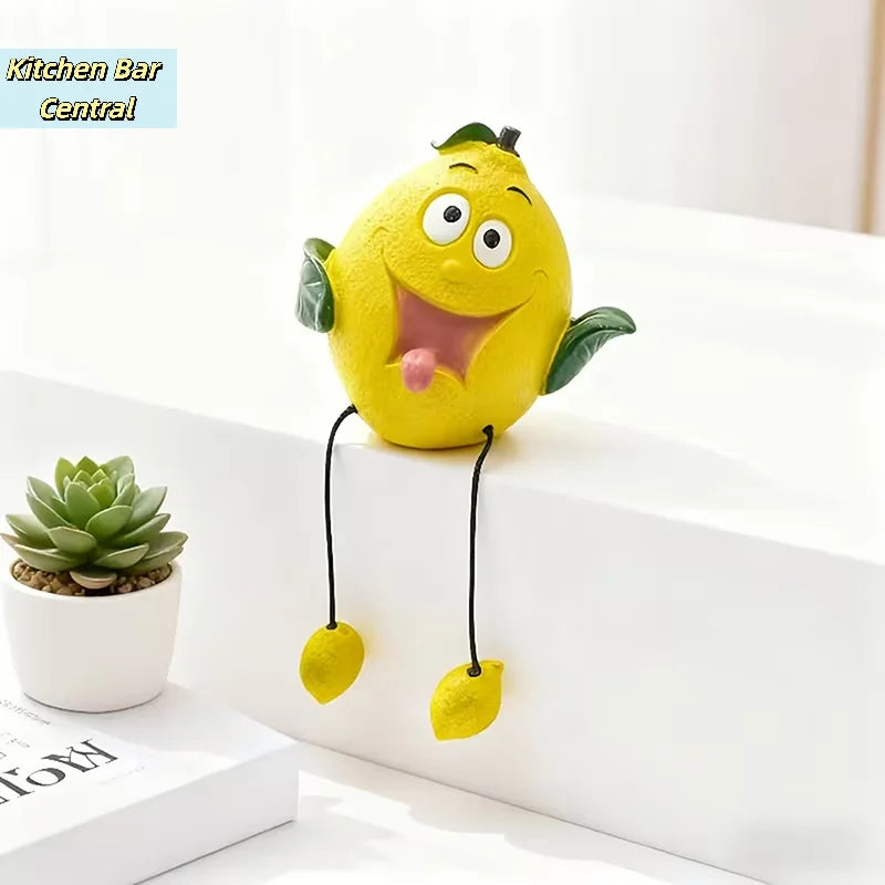sculpture fruit ananas banane citron pomme résine cartoon opaque pieds jaunes noirs