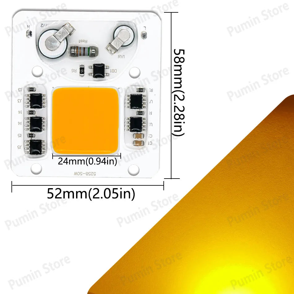 ampoule led cob 50w 3000k 4000k 6500k blanc orange jaune vert bleu rouge circuits