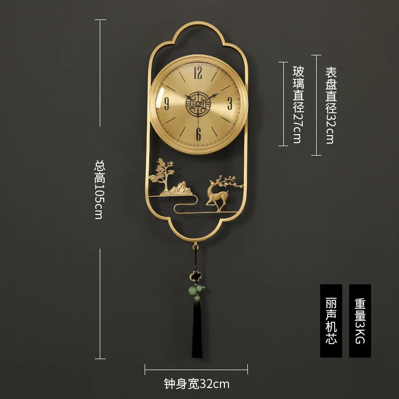 horloge murale or animale paysagiste classique chiffres arabes pendule salon étude chambre