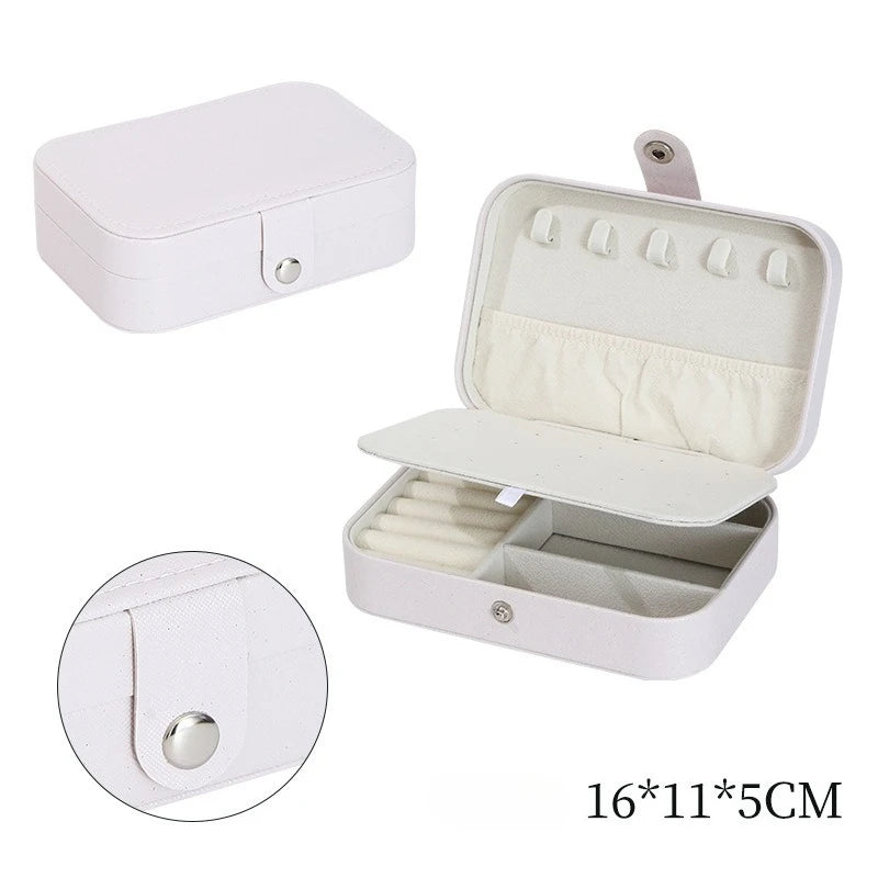 boîte bijoux multifonctionnelle simili cuir bleu marine moderne miroir portable pratique anneaux bracelets boucles