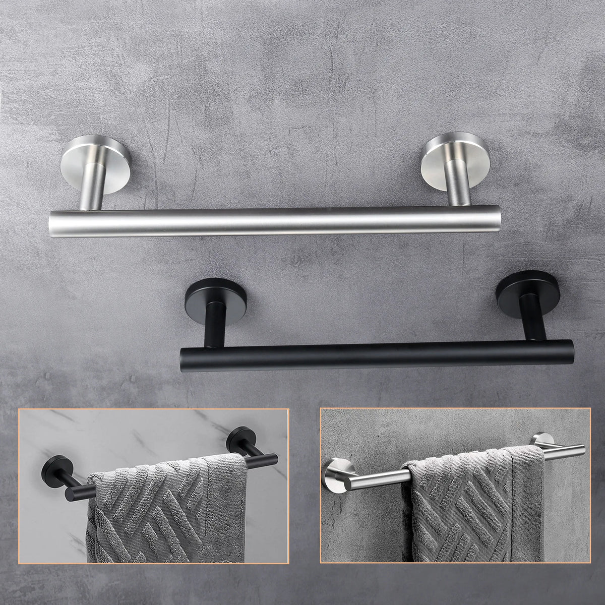barre serviettes acier inoxydable noir mat moderne salle bain vis fixations inclusées 40cm