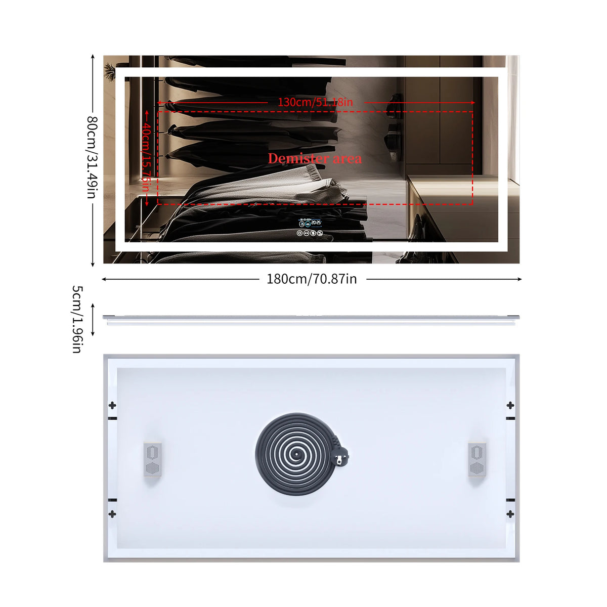 miroir courtoisie led blanc mural moderne notes musicales violettes affichage numérique