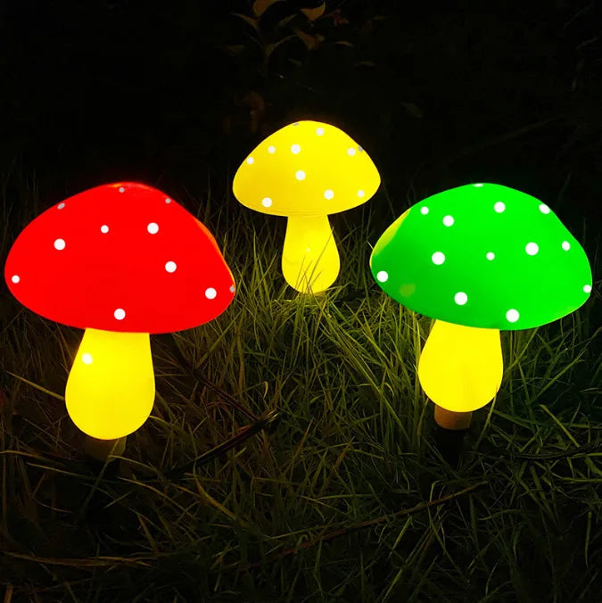 lampe solaire champignon rouge jaune verte points blancs moderneextérieur piquet fixe led