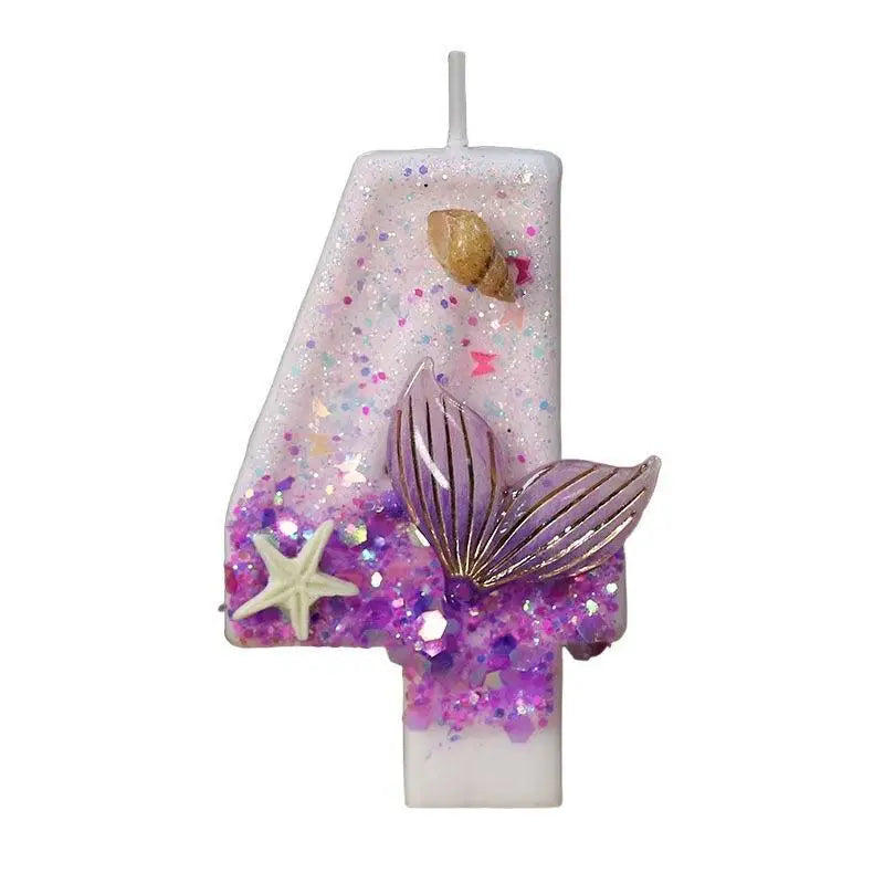 bougies anniversaire forme chiffre violet blanc doré étoile sirène mer décorative adhésive pailletée transparente