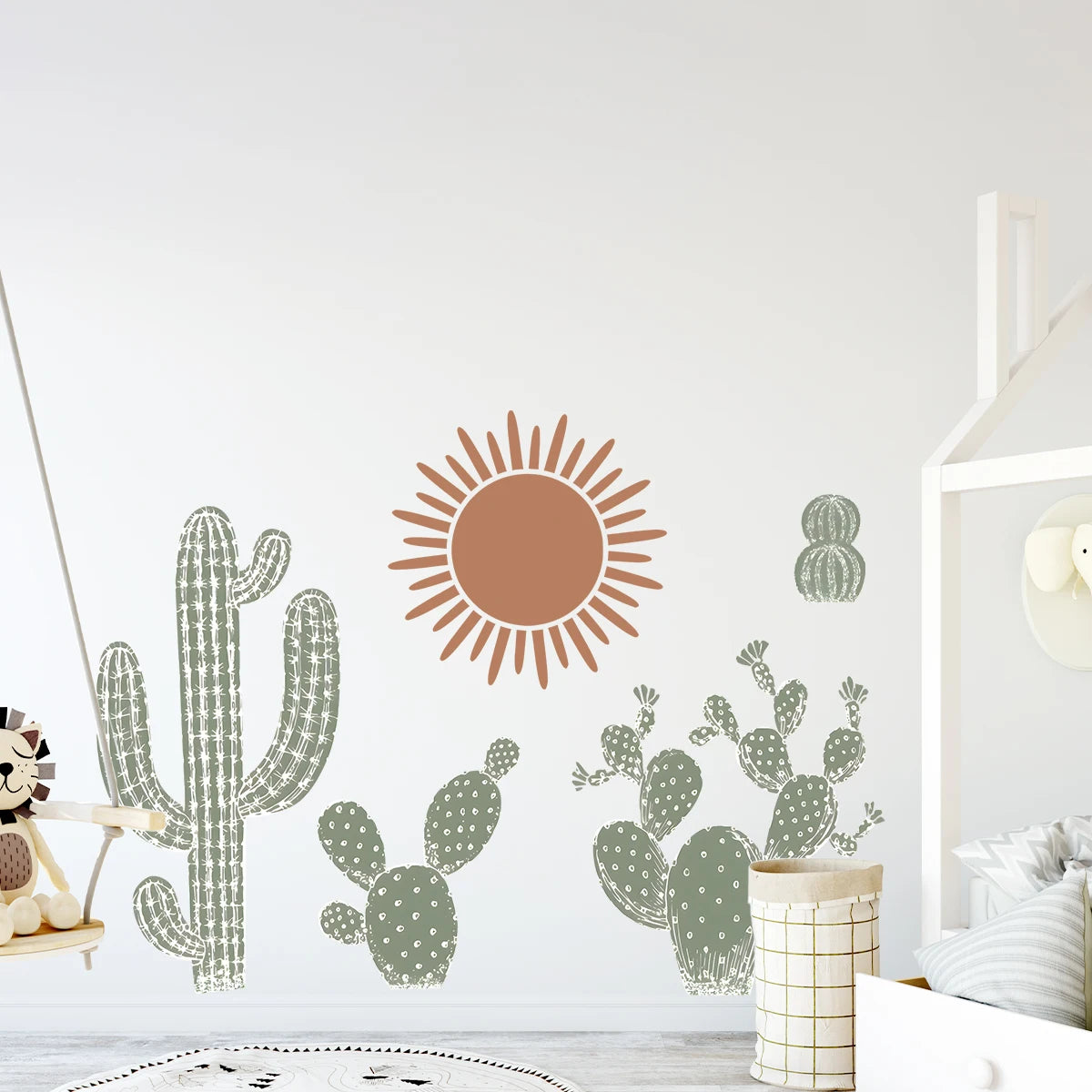 décoration murale stickers cactus bohémiens soleil texturé enfants chambre salon