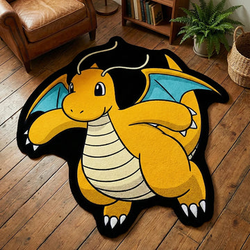 tapis dessin animé dragon jaune noir blanc bleu texture veloutée retro classic chambre salon
