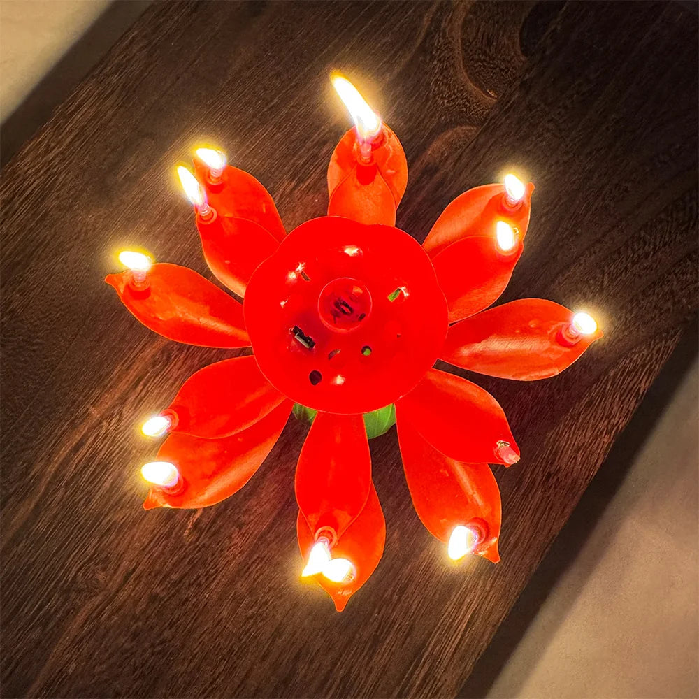 bougies d'anniversaire fleur lotus rouge jaune bleu violet moderne festives musique base incluses