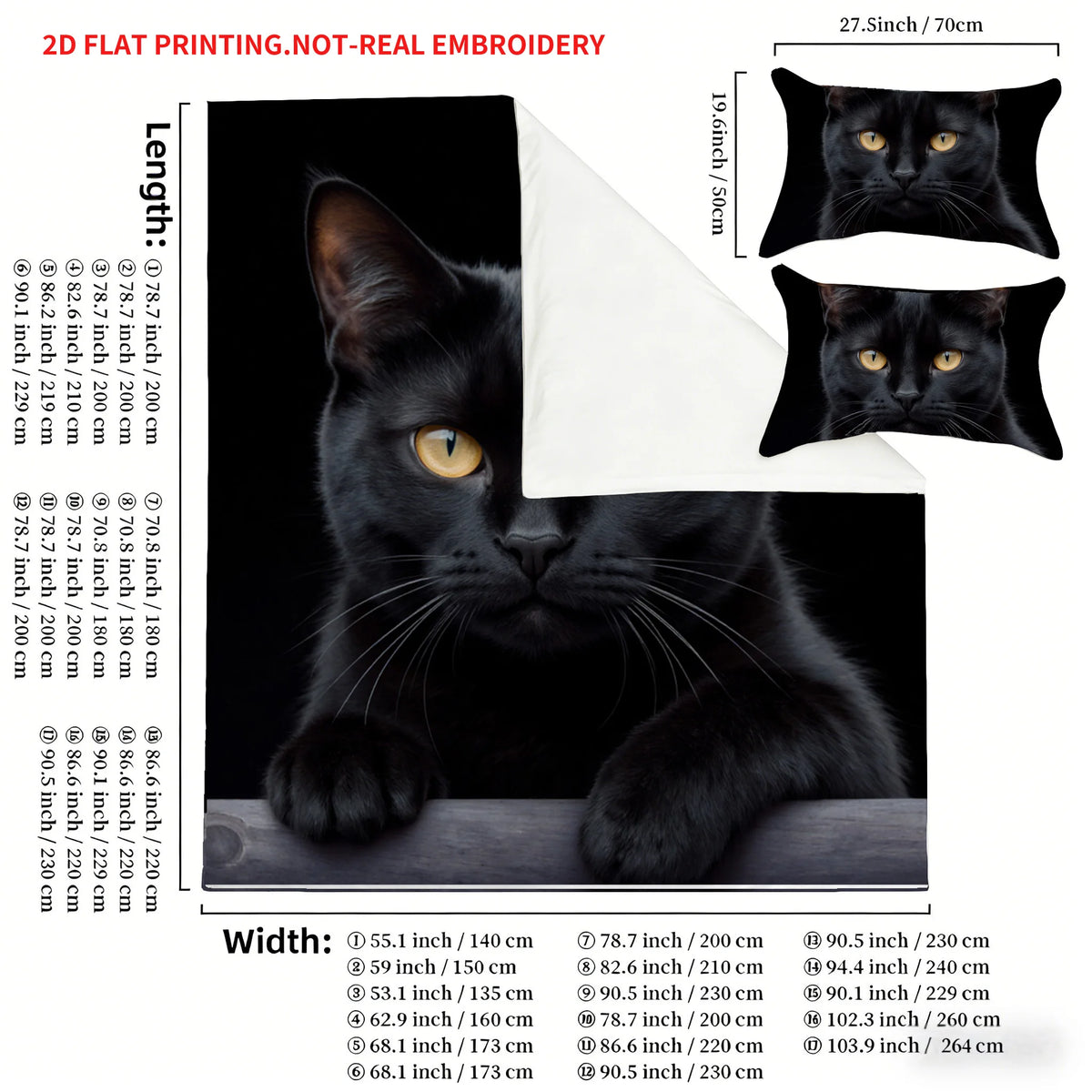 ensemble literie moderne couvre lit taies oreillers imprimé chat noir polyester coton lavable machine