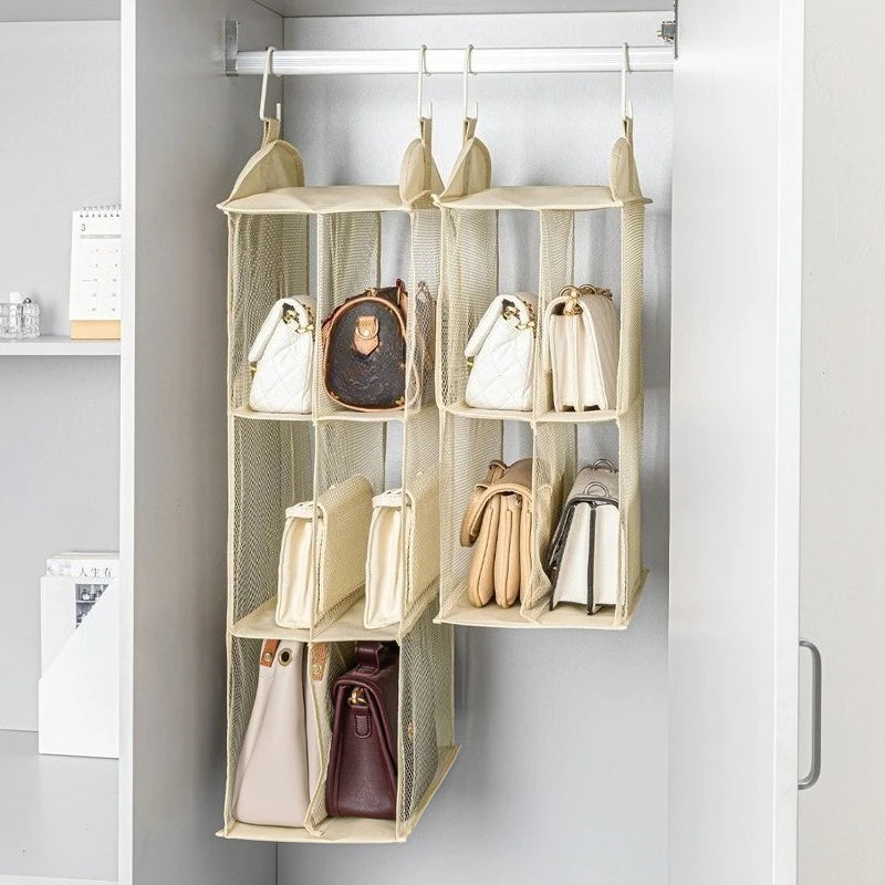 organisateur suspendu étagère armoire maille fine moderne réutilisable chambre beige clair opacité crochets multifonctionnel