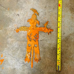figurine sorcier artisanal fleurs oiseaux motif floral décoration extérieure jardin murale ornement métal orange