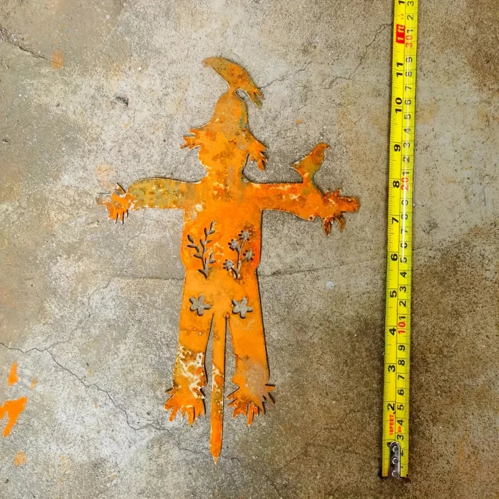 figurine sorcier artisanal fleurs oiseaux motif floral décoration extérieure jardin murale ornement métal orange