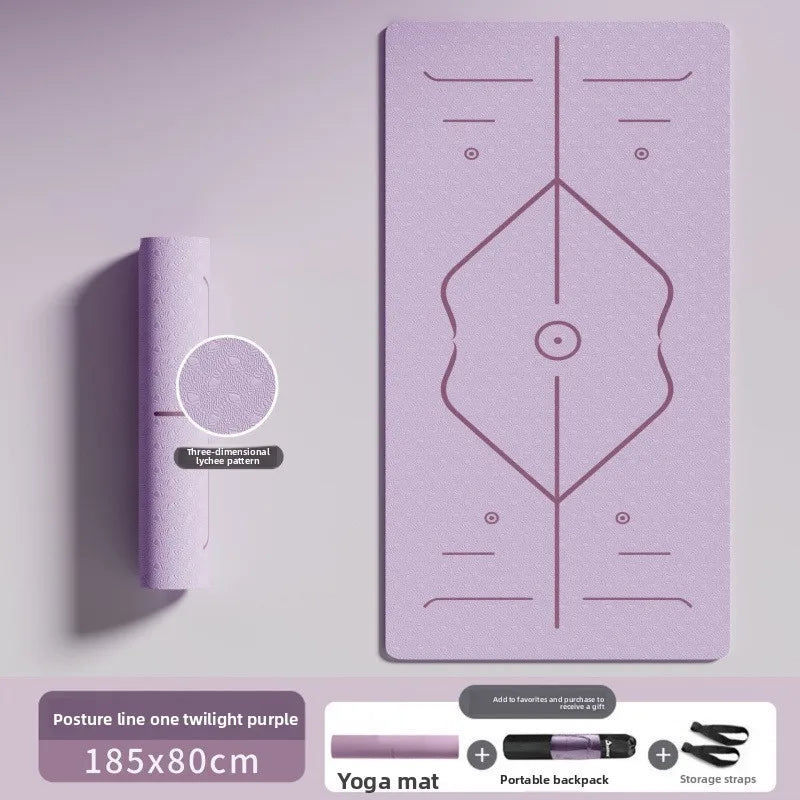 tapis yoga rose poudré violet alvéoles hexagonales guide postures sac transport sangles