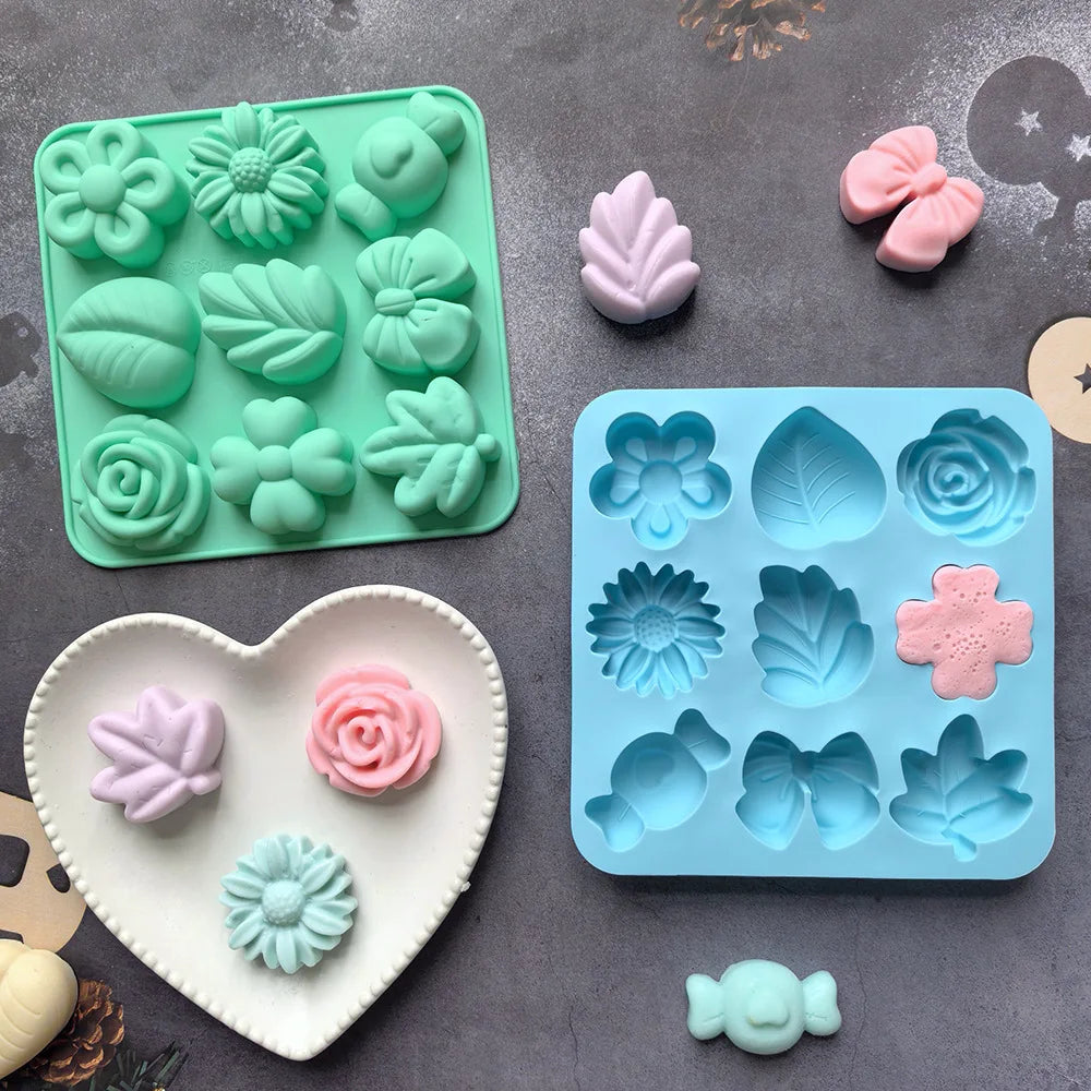 moules gâteaux silicone fleurs feuilles diy fondant chocolat savon bougies modernes