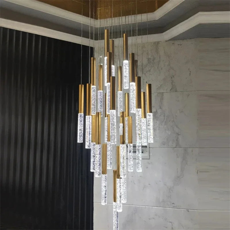 suspension lumineuse cristal doré moderne salle manger salon 18 lumières transparent