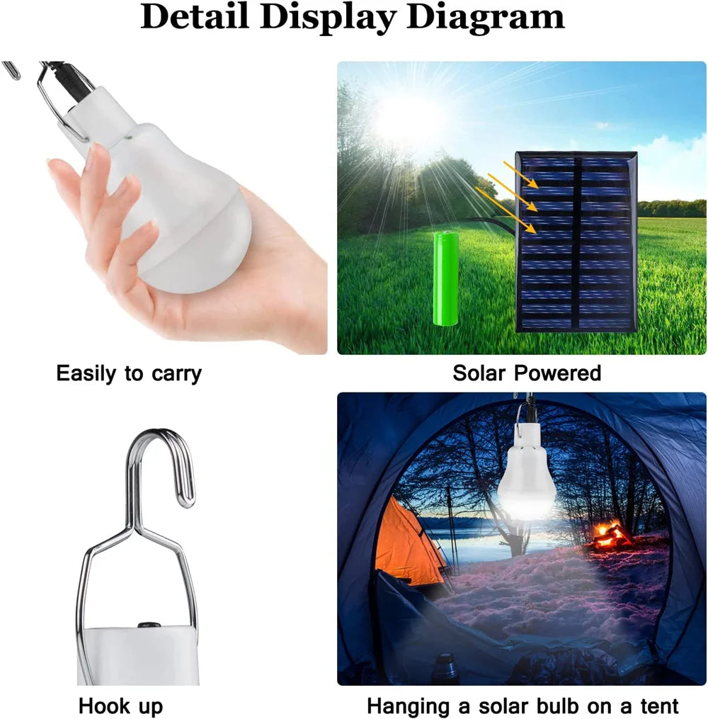 ampoule solaire rechargeable led portable blanc moderne câble panneau solaire camping nuit massageurgence