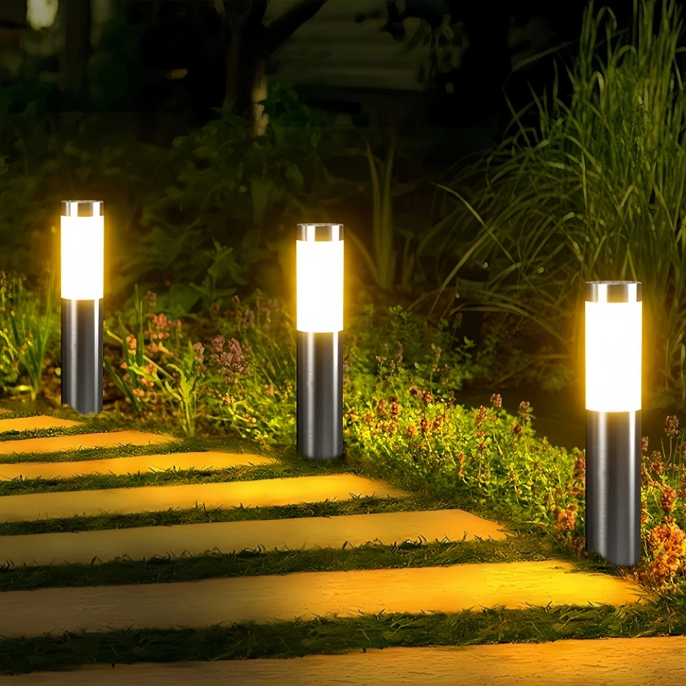 lampe solaire extérieure moderne éclairage chemin ip65 led acier inoxydable noir blanc argenté