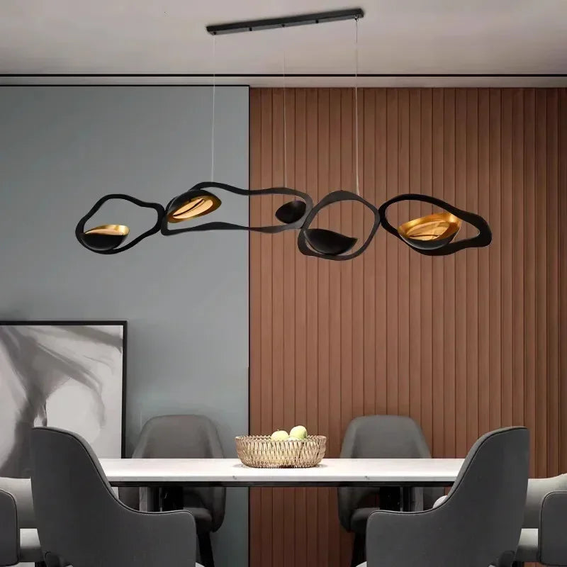 suspension lumineuse moderne noir doré forme organique ampoules led 120cm 150cm 200cm régulateur filaire