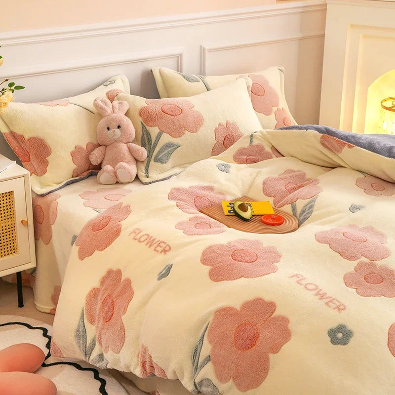 Housse de couette en flanelle avec accessoires de literie assortis