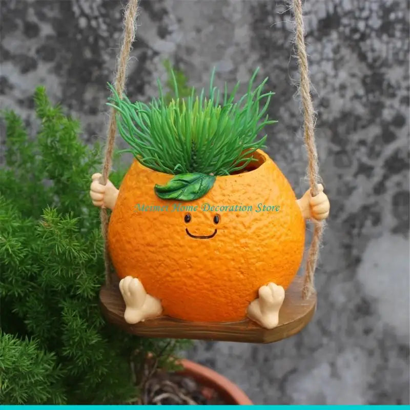 support jardinière suspendu résine orange pot plante swing ludique balcon jardin