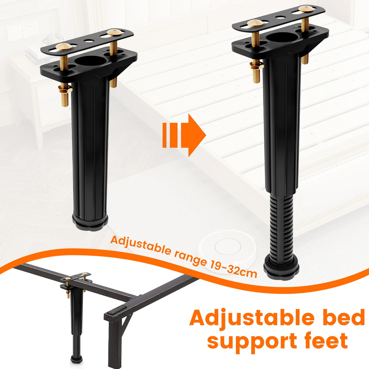 supports pieds lit réglables hauteur 19 32cm noir doré acier inoxydable industriels minimalistes fixations