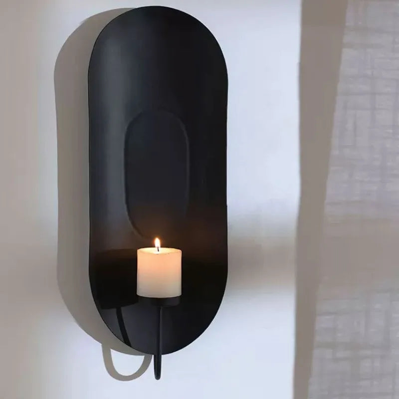 support mural moderne bougeoir métal fer noir bougie decoration salon luxe tranche noire