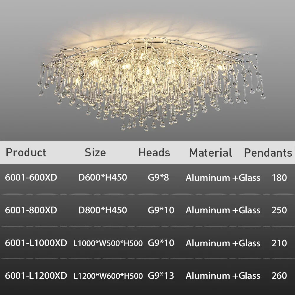 plafonnier led moderne cristaux transparents argentés élégants éclairage intérieur nordique suspension