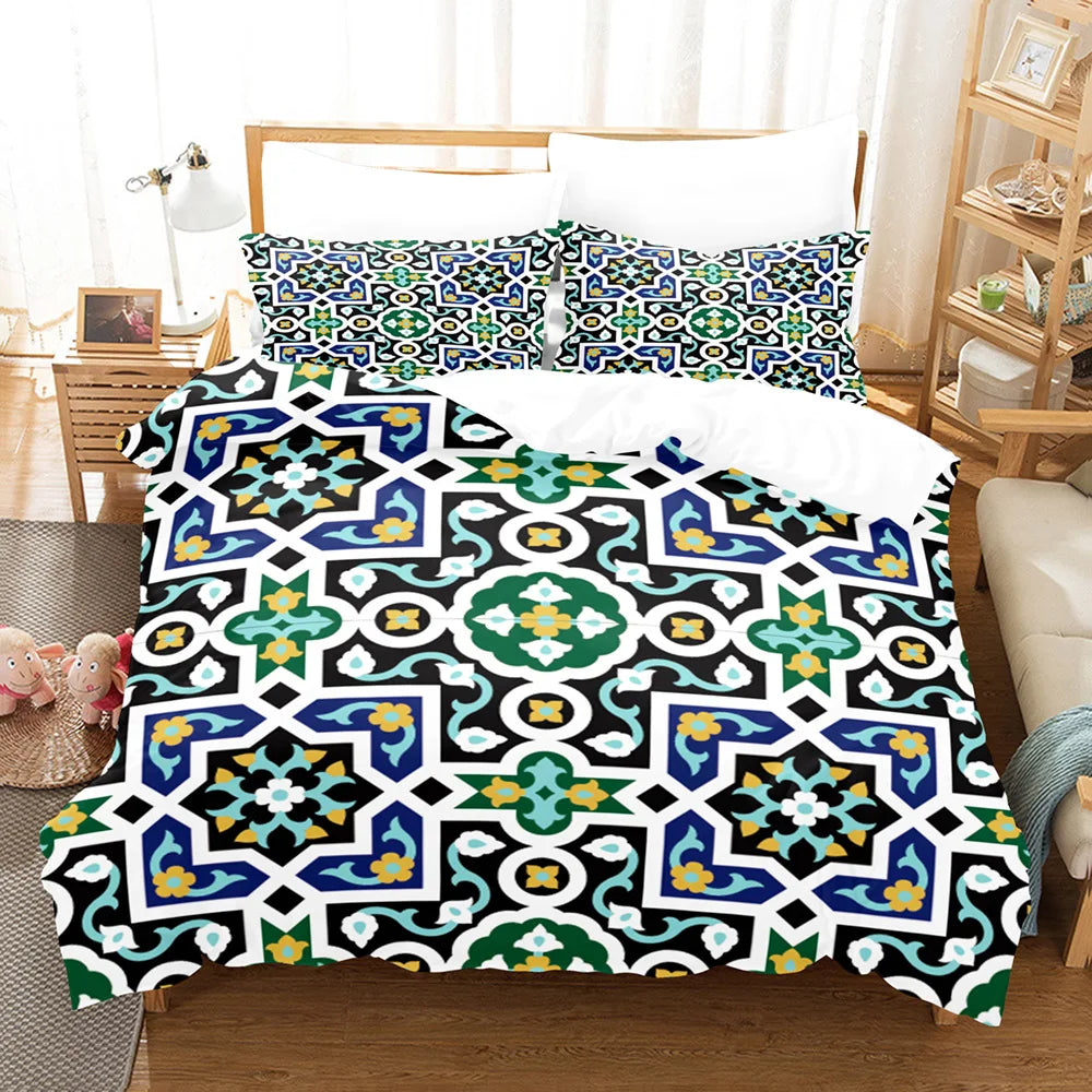 Vue de dessus de la housse de couette Mandala en taille king
