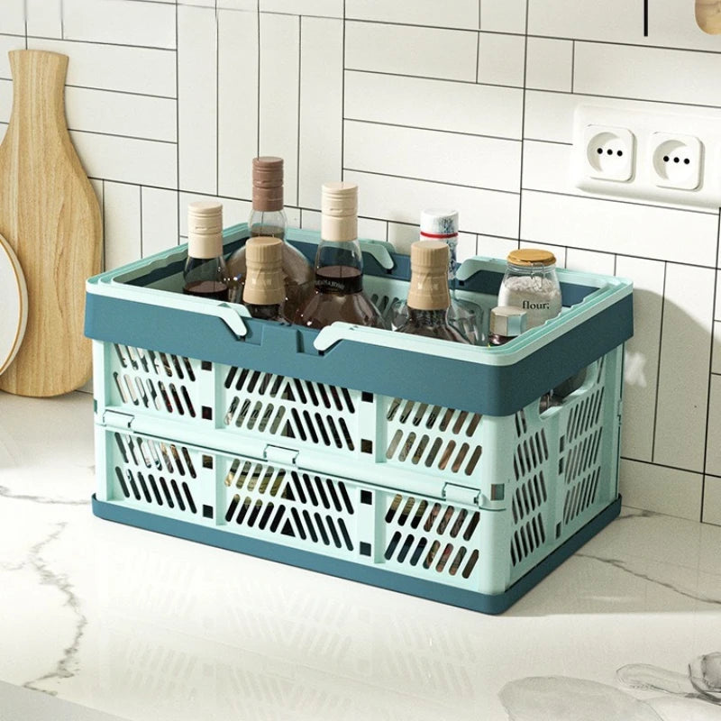 panier pliable gris bleu clair rose maille régulière moderne poignée détachable transport fruits légumes