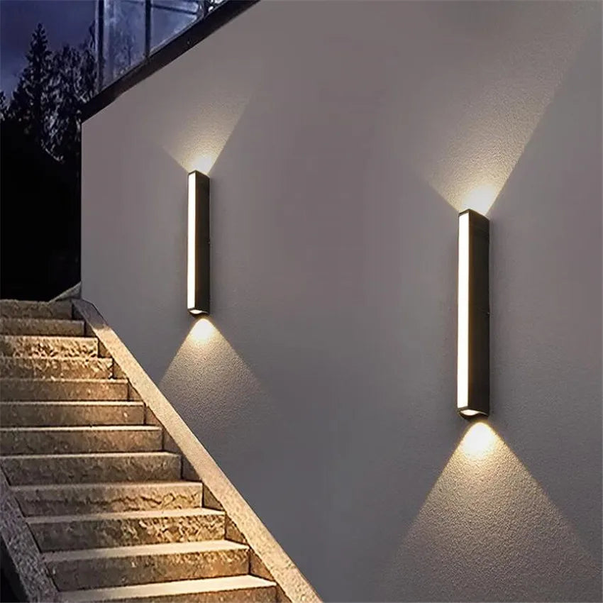 applique murale moderne led noire verre trempé ip65 7cm 37cm salon extérieur