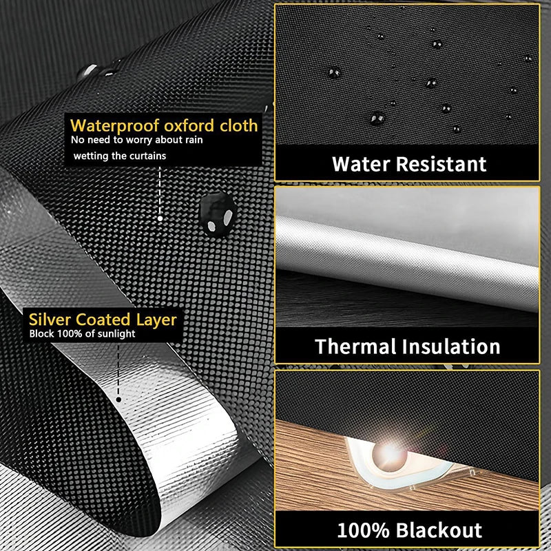 rideau occultant noir argent adhésif fenetre balcon isolation thermique moderne polyester 145cm 200cm