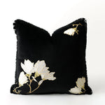 coussin carré brodé fleur dorée nordique marron clair noir élégant décoration maison 45x45cm 50x50cm