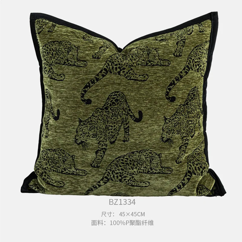 housse coussin motif léopard noir vert olive moderne décoration intérieure polyester carré sofa chaise
