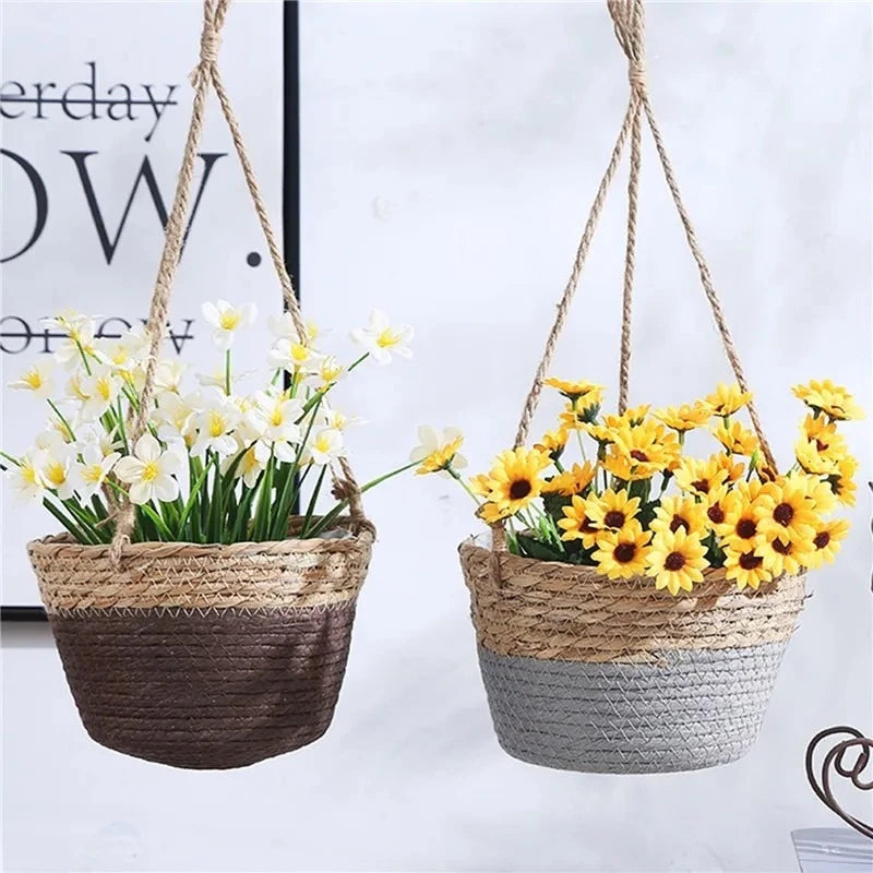 panier suspendu corde tressée naturel rustique décoration intérieur fleur plantation jardinerie support