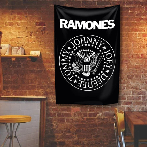 tapisserie murale rock ramones décor chambre musique punk affiche tissu noir logo groupe célèbre
