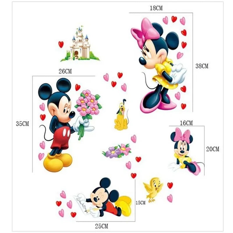 sticker mural 3d mickey minnie chambre enfant dessins animés brillants adhésif cartoonganimaux princesses motifs