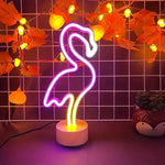lampe néon flamant rose stylisé moderne interrupteur usb batterie vacances chambre deco