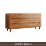 commode chêne foncé tiroirs modernes pieds bois poignées noires chambre salon